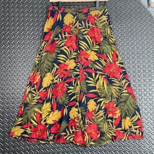 Jones New York Floral Print Red Green 100% Silk Maxi Skirt Women's Size 10P‎